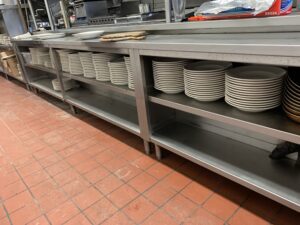 Kitchen organizers with piles of plates